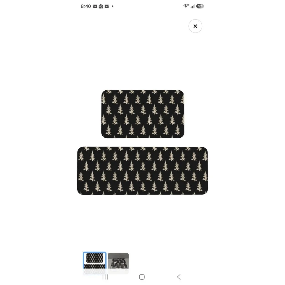 Kitchen Mat Set Of 2 Christmas Print Black Mat With White Trees 17x29, 17x47